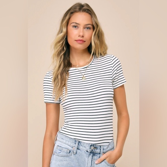 LULU’S Kinship Black And White Striped Ribbed Bodysuit - Picture 3 of 4